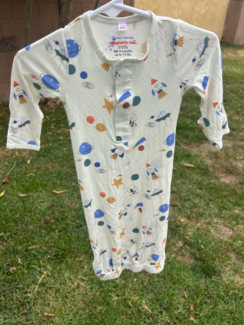Magnetic Me Cream Baby Gown with Blue Rockets and Orange Stars